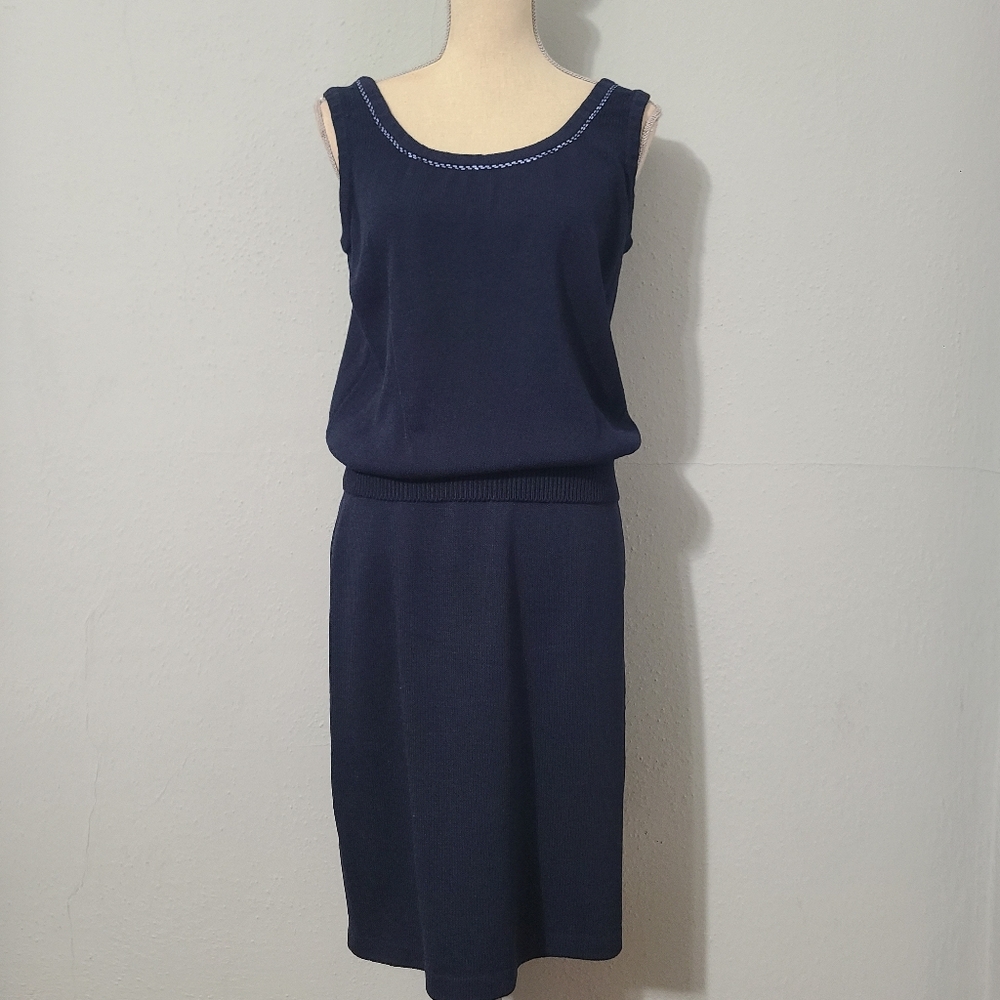 St John By Marie Gray Vintage Navy Blue Knit 2 Piece Skirt Tank Top Set 10/14